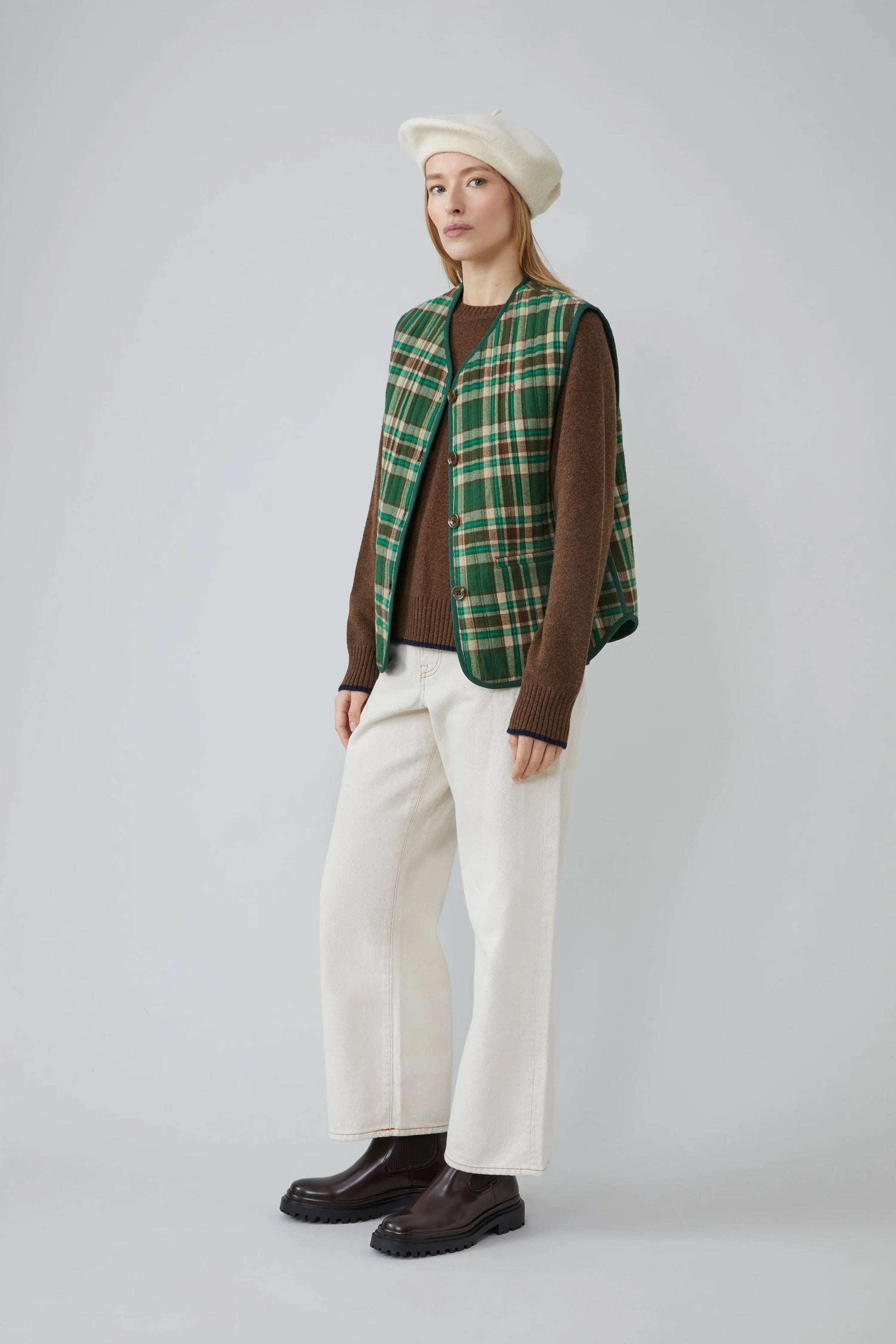 Gilet Ava N°813 Checks Oxford green - Moismont