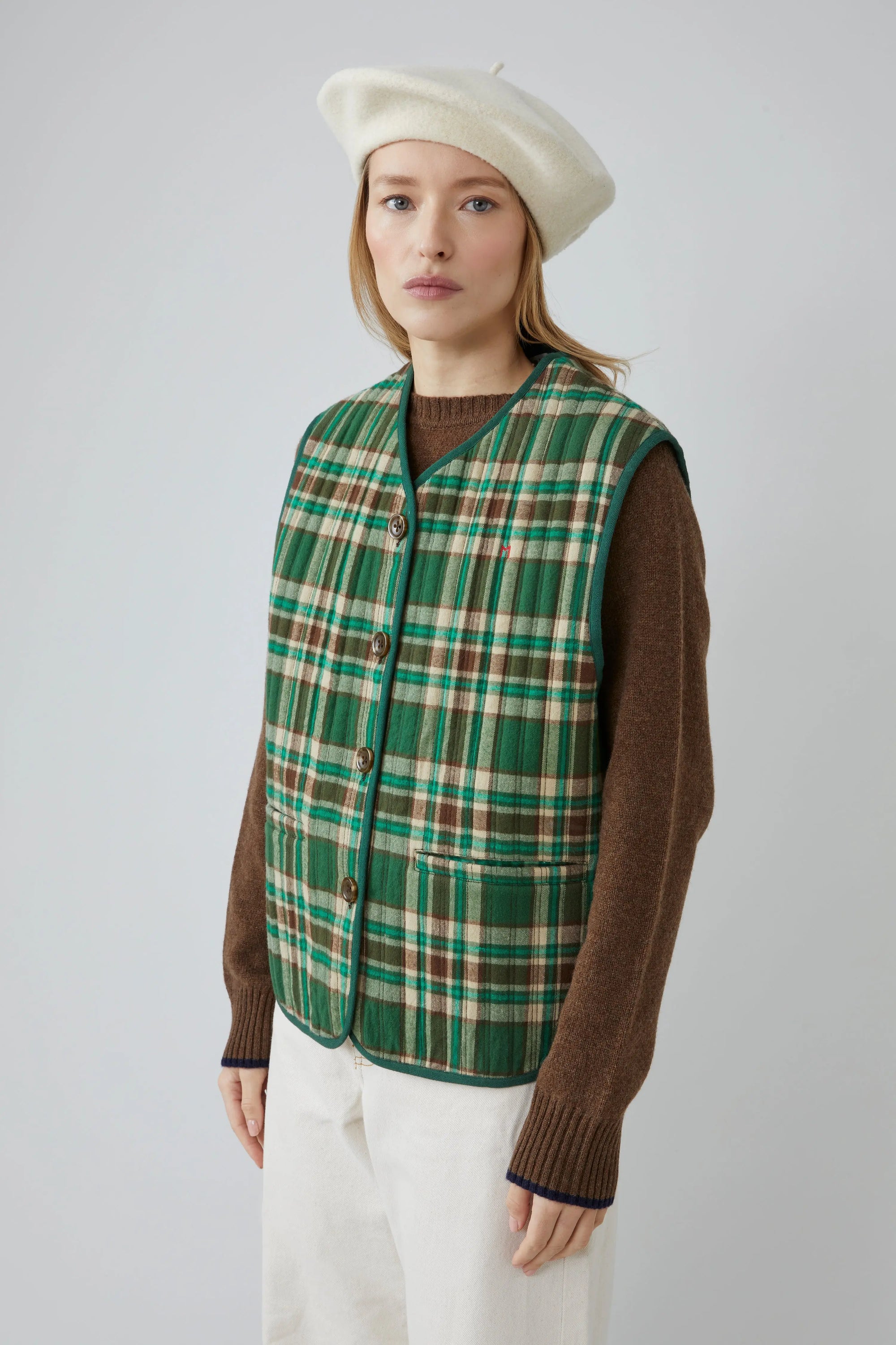 Gilet Ava N°813 Checks Oxford green - Moismont